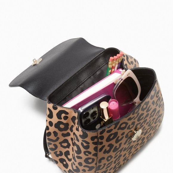 New Kate Spade Adel Leopard Print Medium Flap Backpack Leather Neutral Multi - Picture 5 of 5